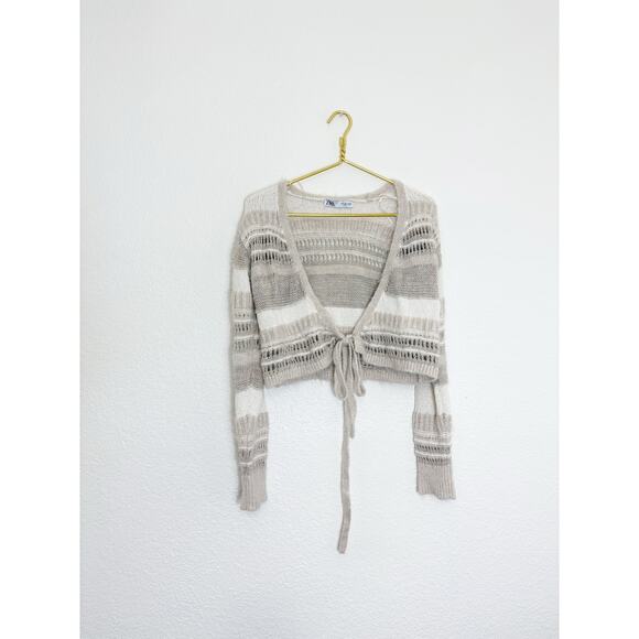 Zara Beige Knit Wrap Cropped Sweater Top Size Small 6771/005 Bohemian Chic - Picture 3 of 12
